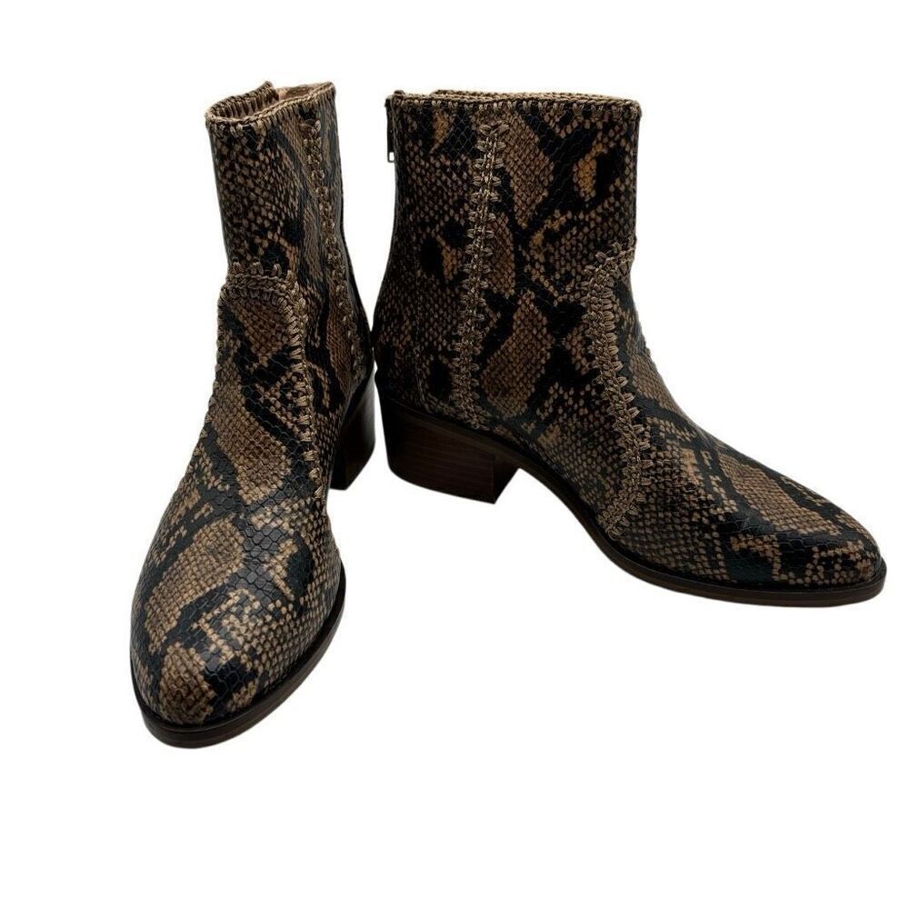Chelsea & Violet Lucy Python‎ Print Leather Ankle Boots Brown Womens Size 6.5